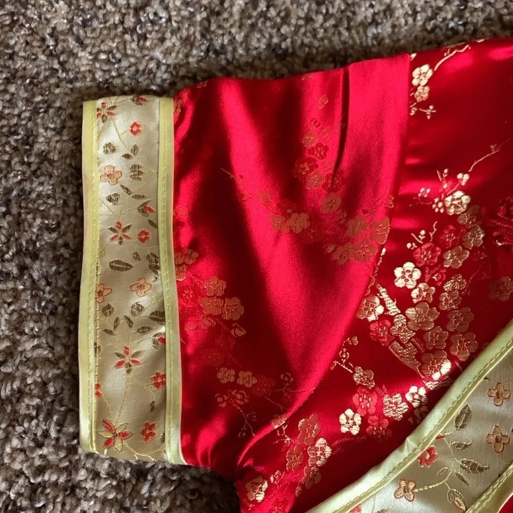 Vintage Double Peach 2 piece Asian outfit Size 10 Red and champagne color
